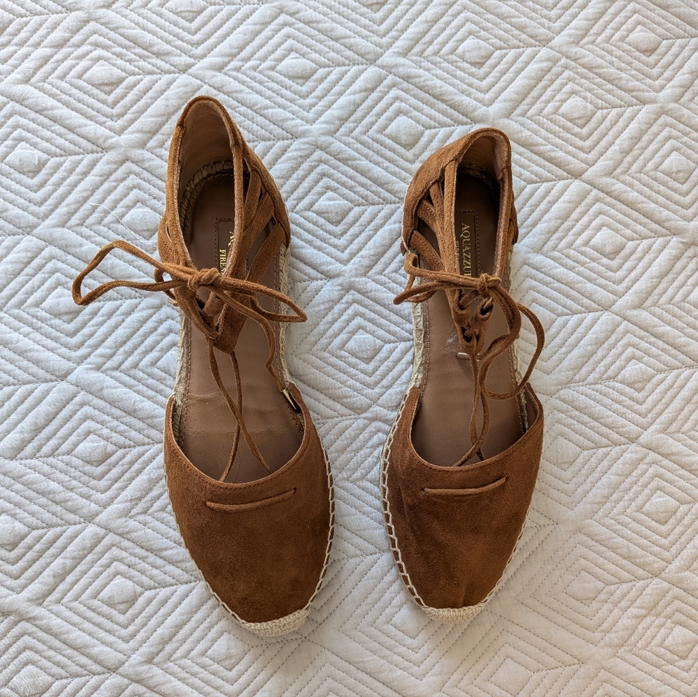 Aquazzura Cognac Suede Espadrilles